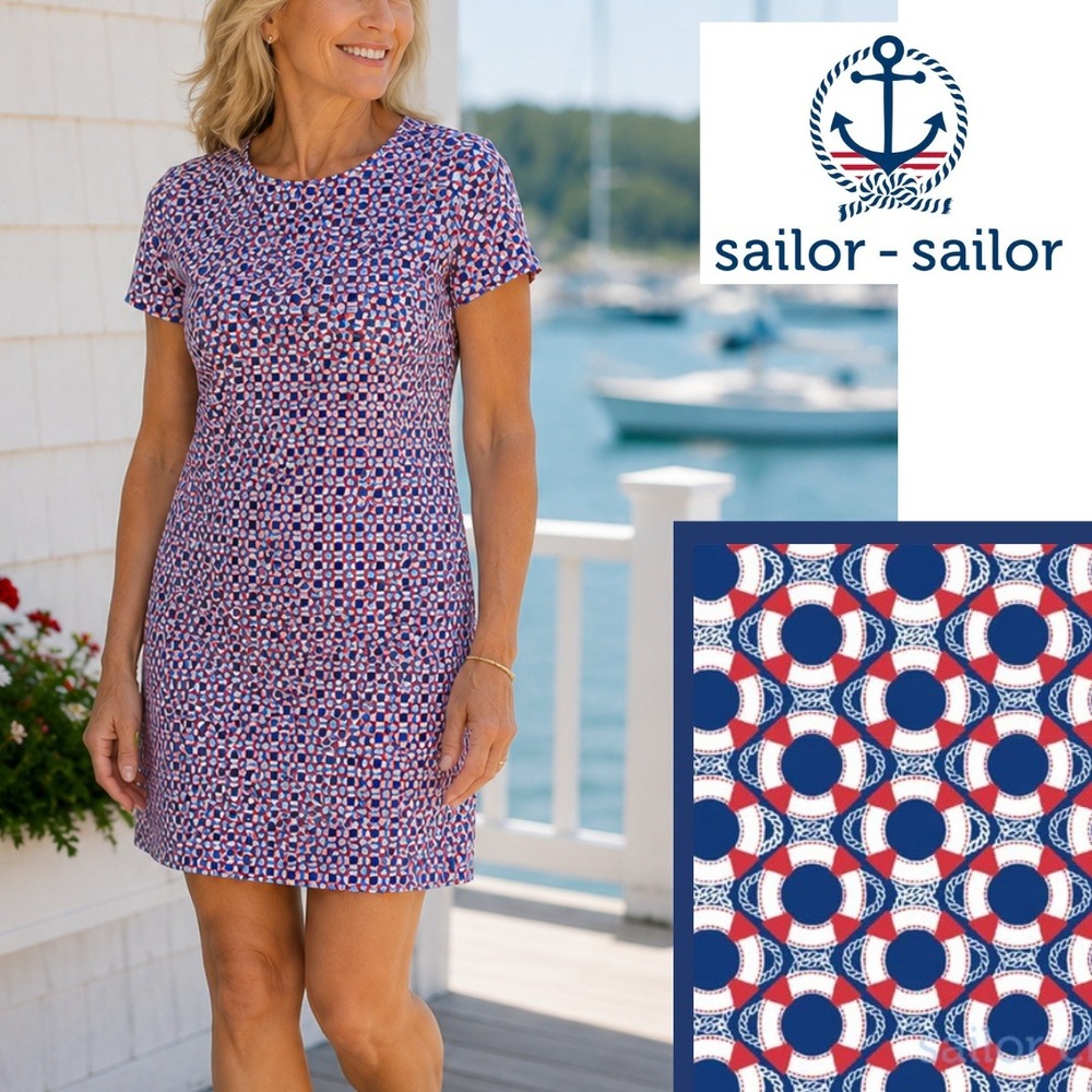 Sailor Sailor, Marina Dress Lifesaver Nautical Life Ring Shift Red Blue Large